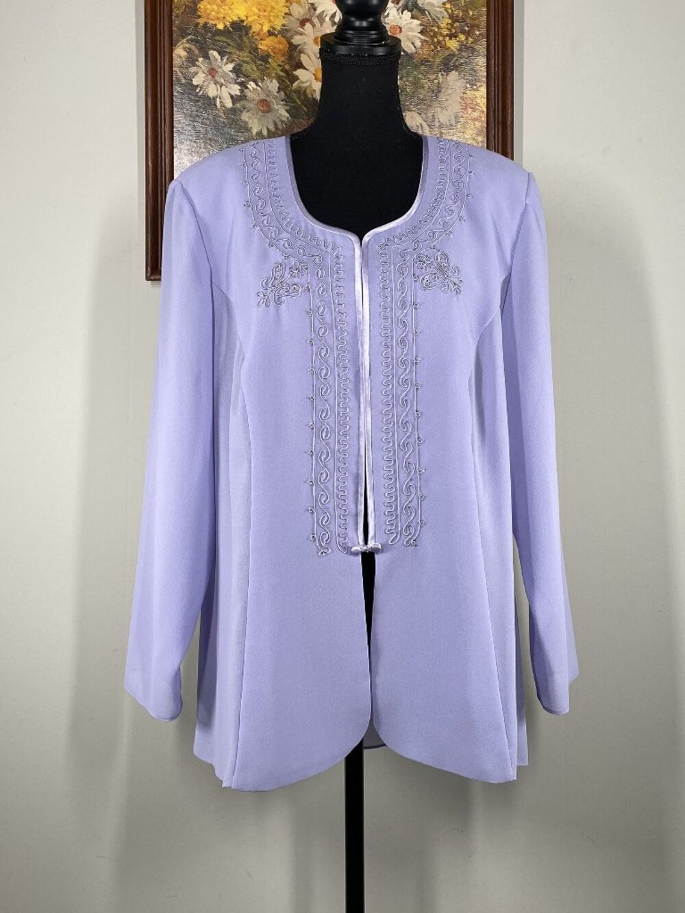 Coldwater Creek Long Sleeve Blouse Women's "Large" Lilac Purple Embroidered VTG